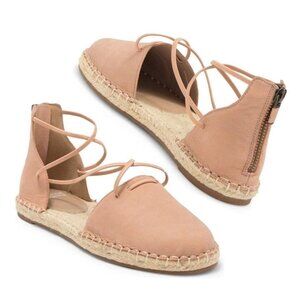 Eileen Fisher Lace Up Espadrille Sandals Leather Fisherman Flats Elastic Strappy
